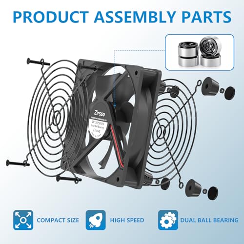 Image of Computer Fan with AC Plug Zirsso 120mm 12V Computer Fan with 110V - 240V Speed Controller for Mining Machine Cabinet Chassis Server Workstation Cooling