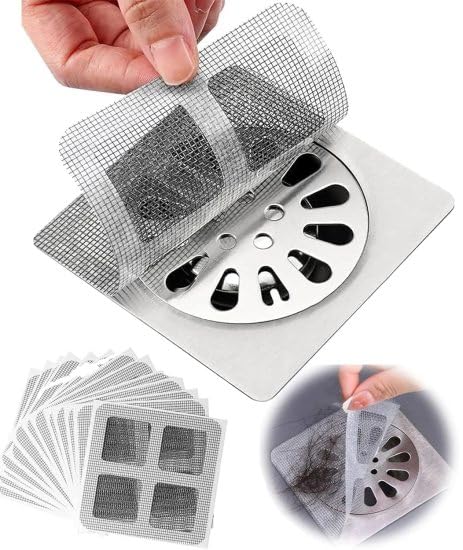 VEPROIX Hair Catcher Drain Sticker for Bathroom – 10 PCS Disposable Sink Strainer Mesh Pads – Anti-Clog Drain Cover for Hair & Waste Filter, Easy to Use & Remove