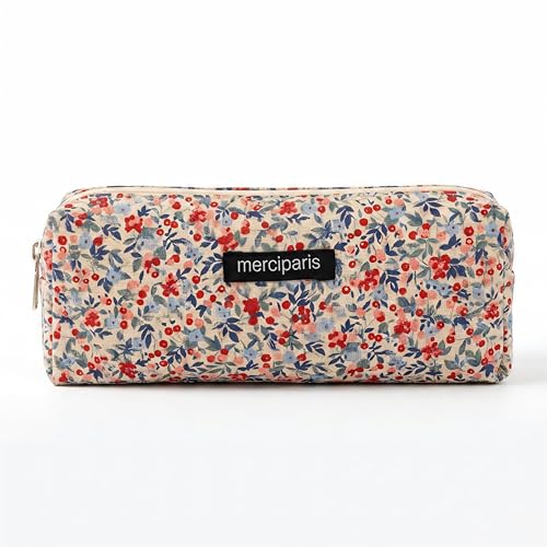 Image of Flower Prints Pencil Pen Pouch Purse Bag Cosmetic Case Organizer Soft Cotton Canvas (GR)