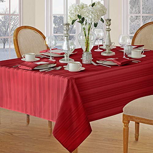 Christmas Satin Stripe No-Iron Soil Resistant Fabric Holiday Tablecloth - 60 X 84 Oblong, Red Christmas Satin Stripe No-Iron Soil Resistant Fabric Holiday Tablecloth - 60 X 84 Oblong, Red