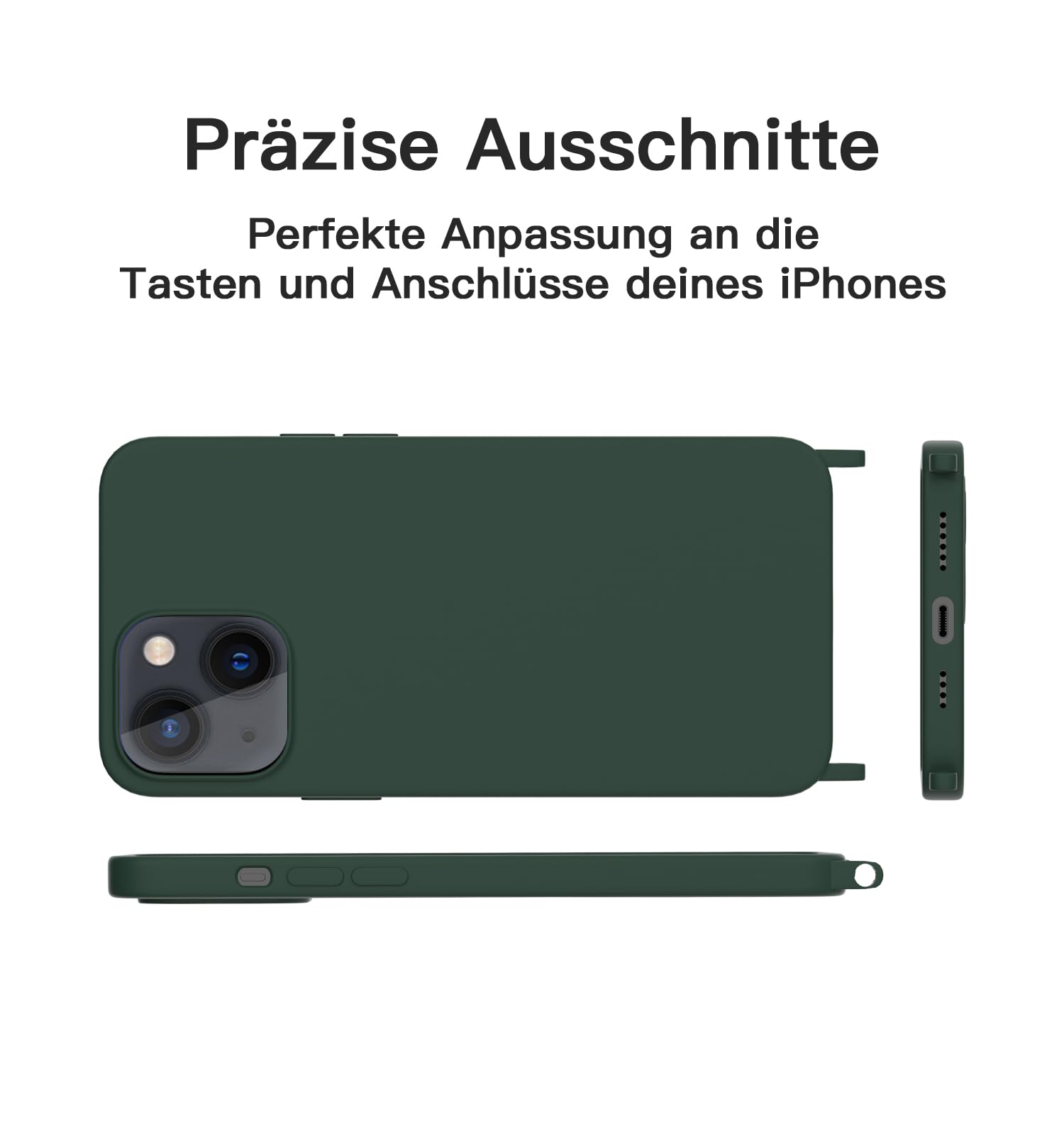 Custodia Per IPhone 13 Pro Con Cordino Da Collo, In Silicone Liquido Morbido, Colore Rosa Rosso, Antiscivolo E Pratica - 3