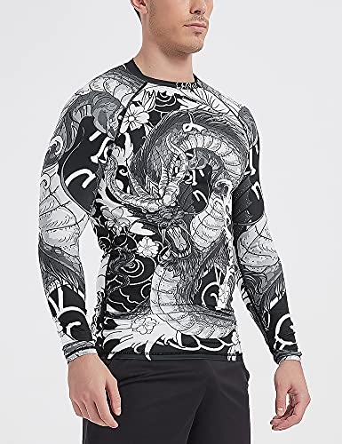 Lafroi Men's Long Sleeve Upf 50+ Baselayer Performance Compression Shirt Rash Guard-Cly08 Dragon Size Xl #TOP3
