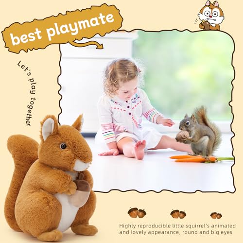Image of BENINY 14 inch Realistic Squrrile Stuffed Animal, Cute Squirrel Plush Toy with Holding Mini Acorn, Plushie Gift for Kids