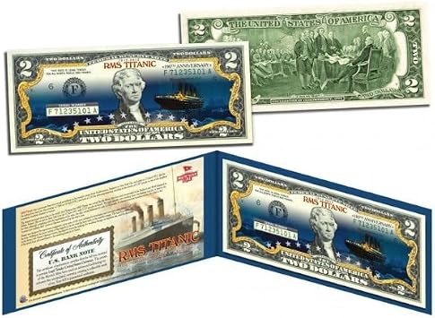 Titanic Ship Famous Nighttime Iceberg Image 100th Anniversary Uncirculated Two Dollar Bill Special Edition Collectible Display Holder and Certificate