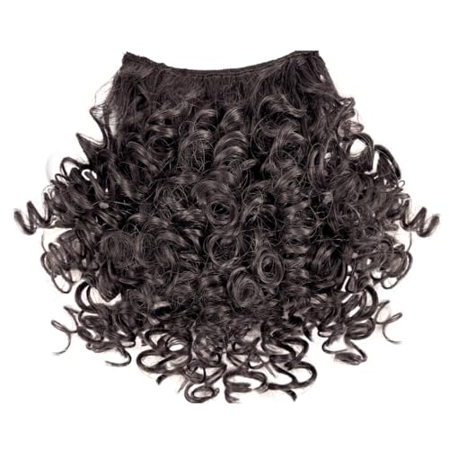 UAmy hair Spring Curl Bangs for Black Women Replaceable Curly Bangs with 2 BB Clips in Hairpieces Synthetic Curly Bangs for Daily Wear(Medium Brown)