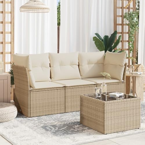 Brokky Juego de sofás jardín con Cojines Outdoor Furniture Sofa Exterior terraza Sofa Jardin Muebles Jardin Exterior 4 pzas ratán sintético Beige / 3217218