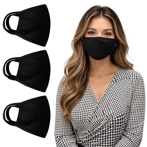 ZOFINA 3 Pack Cloth Face Mask for Adults Reusable 3-Layer Cotton Face Masks Washable Breathable Fabric Mask for Women & Men Comfortable Everyday Face Covering