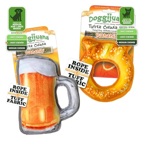 Image of Doggijuana Mini P & Beer Bundle | Squeaky Refillable Plush Toy, 2 Pack | Refillable squeaky plush dog toy + organic calming catnip; eases anxiety, stress & storms; drug-free, hand-harvested