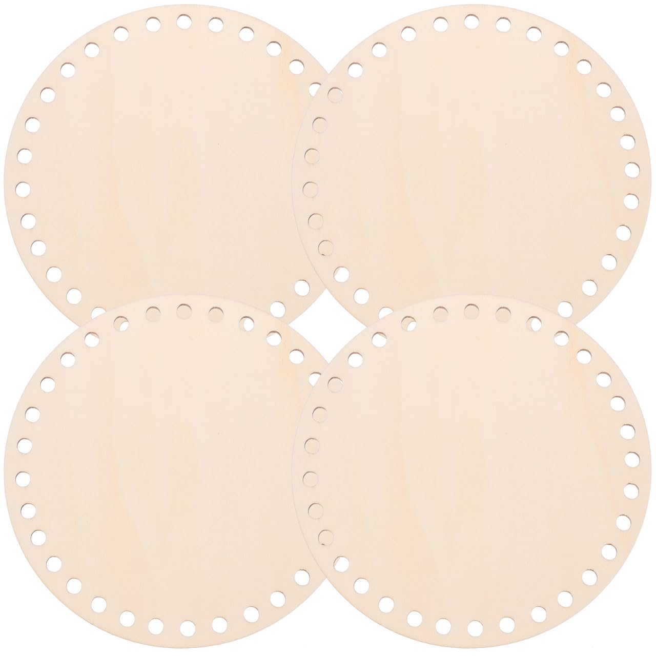 ULTNICE - Base de cesta de madera natural (4 piezas), redonda, para bolsos de crochet, cesta de tejer, suministros para manualidades y tejidos