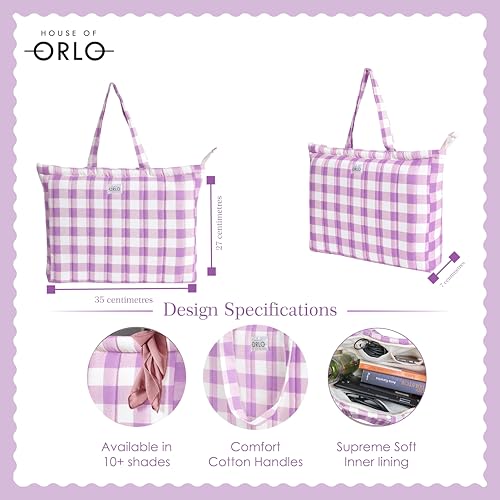 Image of Premium Cotton Waffle Quilted Tote Bag, Large Spacious Handbag for College, Office, Work, Travel, Shopping & Daily Use