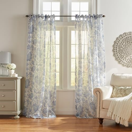 Elrene Home Fashions Westport Floral Tie-Top Sheer Window Curtain Panel,
