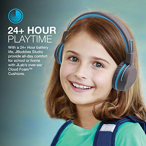 Image of JLab JBuddies Studio Wireless on-Ear Kids Headphones with mic, Graphite /Blue