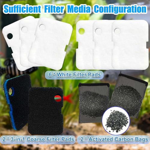 Image of PurifyLogix 8 PCS Canister Filter Pads for Cascade 700 /1000 CCF2UL /CCF3UL | Replacement Aquarium Floss Media, 2 Upgraded Activated Carbon-Coarse-Activated Carbon Filter Pads and 6 White Floss (8)