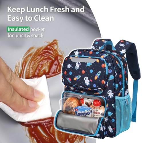 Kids Backpack with Pencil Case - 15 Inch Backpack for Boys 3 to 8, Lightweight Bookbag for Preschool Kindergarten Elementary School, Insulated Pocket, Navy Space4