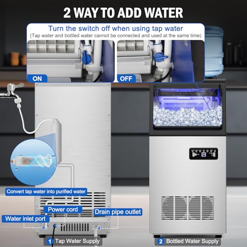 Image of 120LBS Undercounter Commercial Ice Maker, Freestanding Commercial Ice Machine, Built-in Ready Ice Maker Machine, 22LB Storage, Self-Cleaning, Dual Water (Tap /Bottled) - for Bar, Restaurant, Office