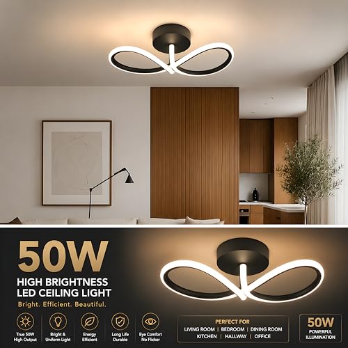 Image of Binyamin 50W Modern LED Ceiling Light for Living Room | Star & Infinity Design Ceiling Lamp 3Colour Changing Warm White, Natural White & Cool White | Acrylic Ceiling Light for Bedroom Hallway Infinity