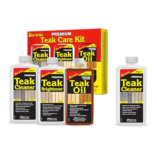 STAR BRITE 16 Ounce Teak Kit + Extra Cleaner - Restore Decks, Patio, Outdoor Furniture, Boats & All Fine Wood - Marine Grade Teak Cleaner, Brightener & Golden Teak Oil Finish + Extra 16 OZ Cleaner
