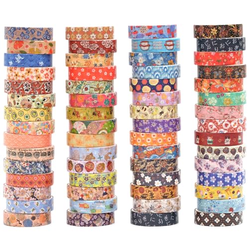 YUBBAEX 60 Rolls Value Washi Tape Pack Retro Arts Masking Tape Basic Patterns Decorative for DIY Crafts Bullet Journal Supplies Planners Scrapbook Card/Gift Wrapping (Autumn Kimono)