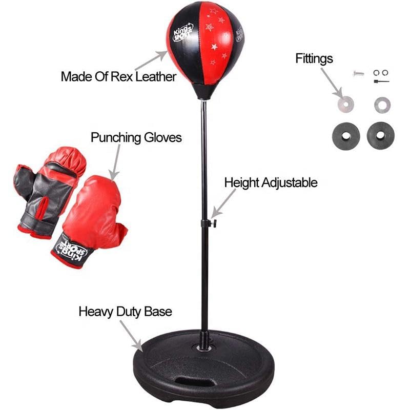 Image of Cable World Kids Punching Bag Set with Stand, Boxing Gloves & Air Pump | Adjustable Height Punching Ball for Kids | Indoor Outdoor Sports Toy for Boys & Girls | Exercise, Fitness & Stress Relief Toy