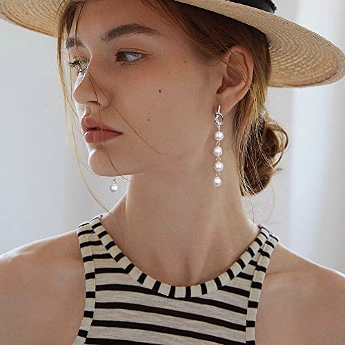 HAIAISO 6 Pairs Long Pearl Earrings for Women - 14K Gold Plated Tassel Drop Dangle Threader Earrings - Jewelry Gifts3