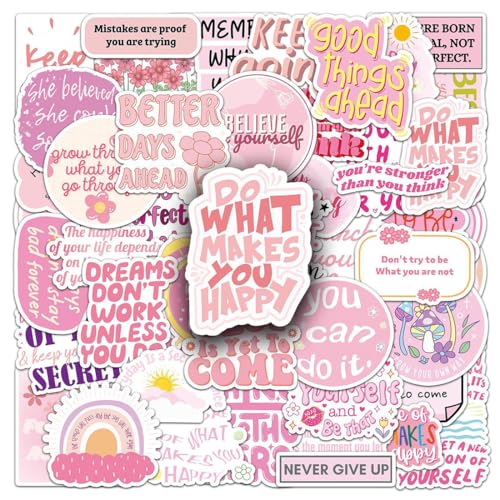 ROKZELT Lot de 50 Autocollants Inspirants pour Femmes – Messages Positifs – Imperméables, Finition Mate – Stickers Motivation pour Journal Intime,...