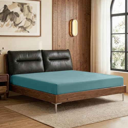 Image of Lirex Fitted Sheet, Full Size 100% Cotton 300 Thread Count Soft Breathable Fitted Sheet, Blue