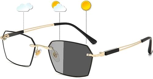 Lentes de lectura fotocromáticos con bloqueo de luz azul para hombres, elegantes lectores de computadora sin marco, anteojos anti UV