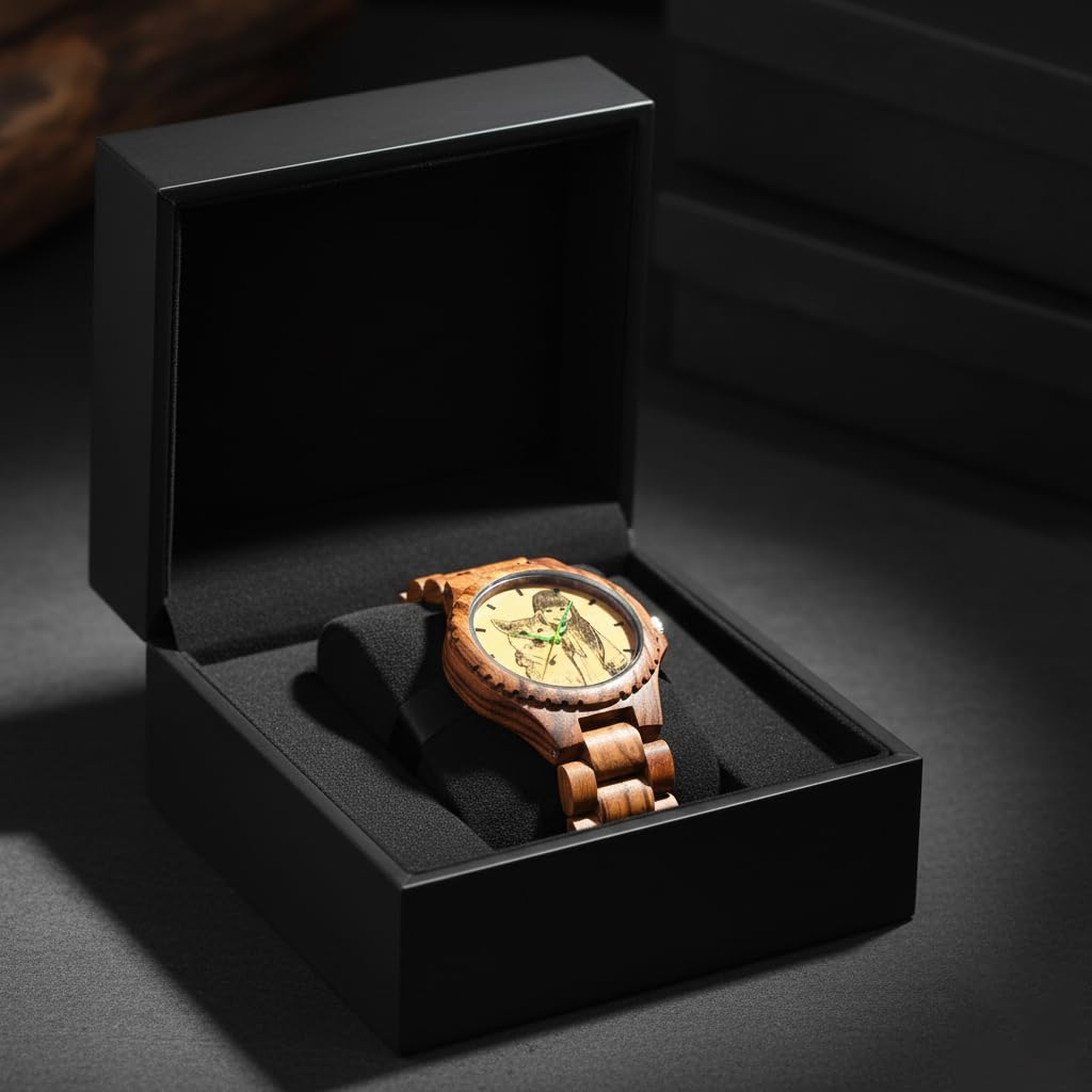 Reloj de madera personalizado para hombre, esfera fotográfica de línea blanca y negra, carcasa trasera grabada, reloj de pulsera de madera de bambú marrón de 40 mm con pulsera de eslabones, regalos