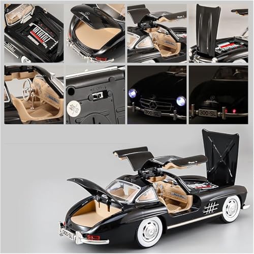 Image of Benz 300 SL Classic Car Model Zinc Alloy Pull Back Toy Car with Sound & Light, for Kids, Boys & Girls, Ages 3+ (Black)