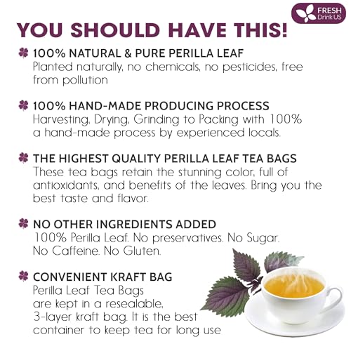 Image of FreshDrinkUS, Premium Perilla Leaf Tea - 75 Tea Bags | 100% Pure Perilla Leaves | Caffeine-Free, Non-GMO, Natural Packaging | Herbal Tea Bags for Daily Enjoyment. Gluten-Free. Sugar-Free. Vegan