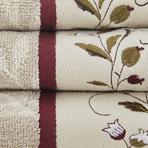 Madison Park Serene 100% Cotton Bath Towel Set Luxurious Floral Embroidered Cotton Jacquard Design, Soft And Highly Absorbent For Shower, Multi-Sizes, Red #TOP6