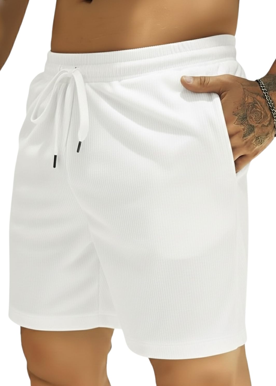 inkkr Men's Premium Polyester Casual Ribbed Shorts ||Loose Fit with 2 Pocket Shorts-picture-30