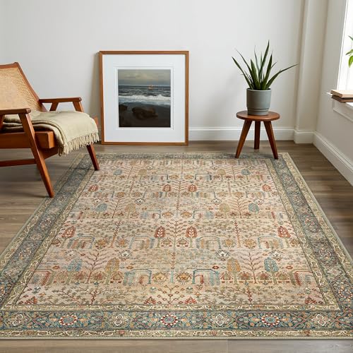 GENIMO Tapis Salon Lavable en Machine, Tapis Vintage Style Bohème à Poils Courts, Antidérapant, Rouge, 120x170 cm