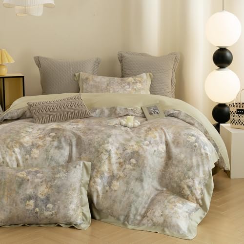 ECOCOTT Bedding 3 Piece Duvet Cover King Size–Silky Soft 100% Lyocell, Hypoallergenic & Eco-Friendly, Cooling & Breathable Serene Lily of The Valley Floral Pattern Design Bedding for Hot Sleepers
