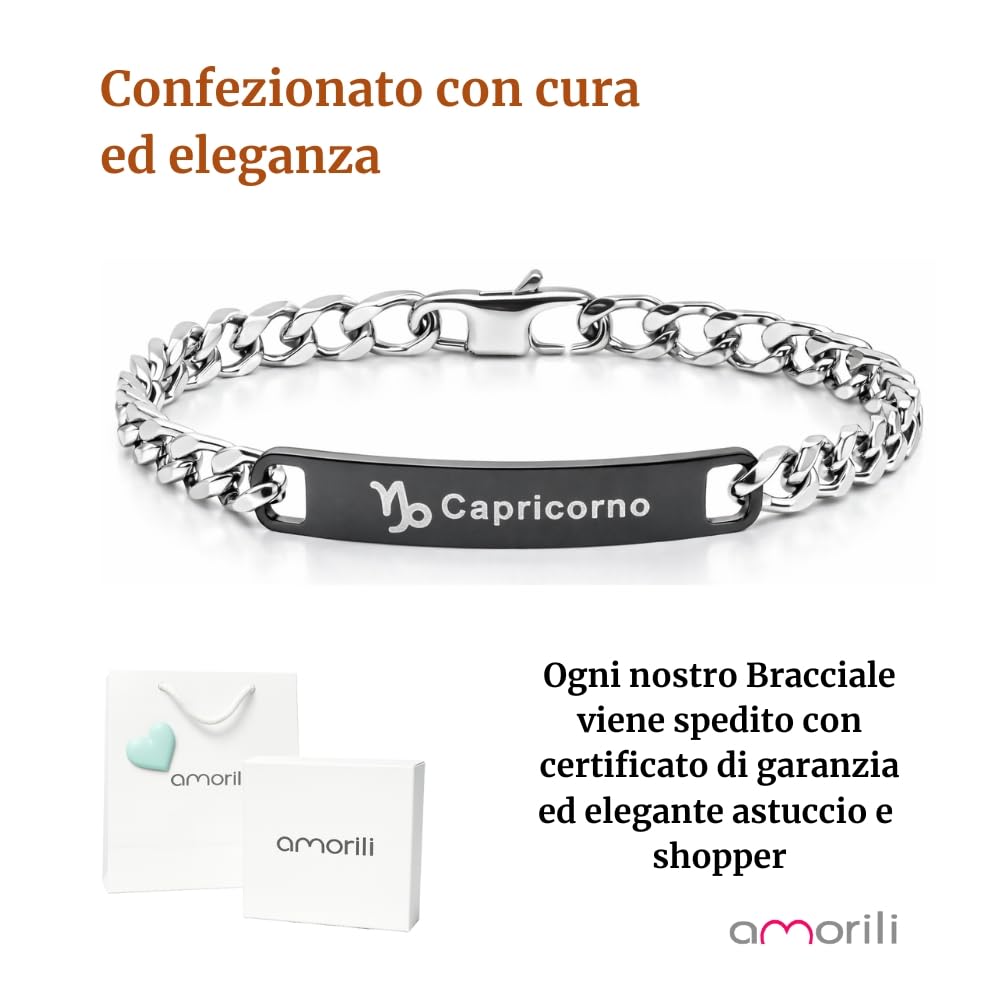 Bracciale Uomo Segno Zodiacale Acciaio Inox Incisione Costellazione Gioiello Maschile Regalo Astrologia Elegante