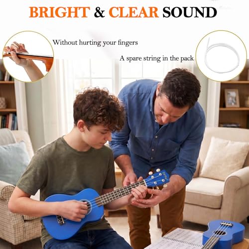 Image of Everjoys Soprano Ukulele Beginner Kit 21 Inch w /Free Online Lesson Gig Bag Tuner Picks Strap, Fast to Learn (Shinny Blue）