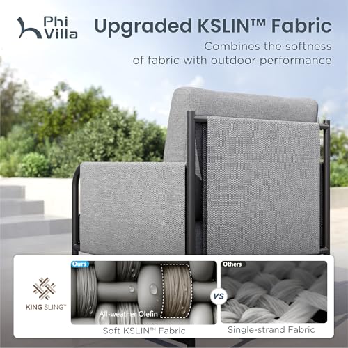 Image of PHI VILLA Patio Furniture Set,Iron Metal Outdoor Furniture Set with Coffee Table, Thick Cushions and Fabric Covered Armrests, Deep Outdoor Sofa for Garden /Porch /Deck（Backyard ICON Collection）