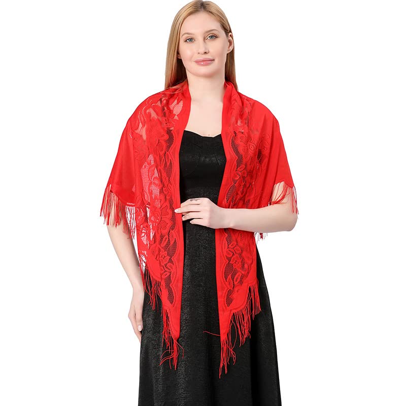 Amazon.com: Women Triangle Floral Lace Shawls Wraps for Evening Dresses  with Tassels Dress Cover Up Formal Ladiery Women's Shawls and Wraps for Evening  Dresses Evening Party Mesh Wedding Shawls B : Everything