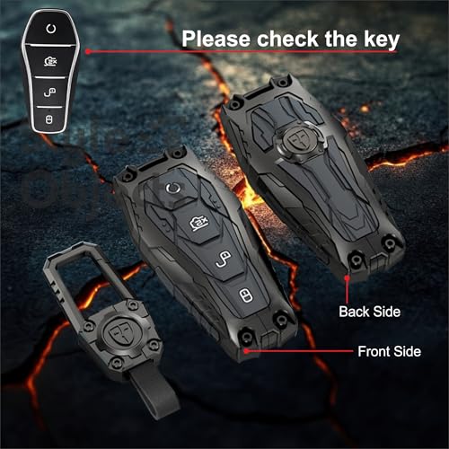Image of STYLEOBJECT Waterproof Premium Luxury New Transformer Series Soft Silicon Car Key Shell with Keychain & Full Protection 3 Button Metal Smart Car Key Cover for BYD Atto 3, Seal & Sealion 7 Black