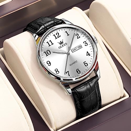 Image of OLEVS Watch Men Mens Watches Watches for Men Leather Band Classic Brown Leather Watch Men, Analog Watch Men, Black Mens Leather Watch, Dress Waterproof Large Face Mens Watch,Relojes para Hombres Watch
