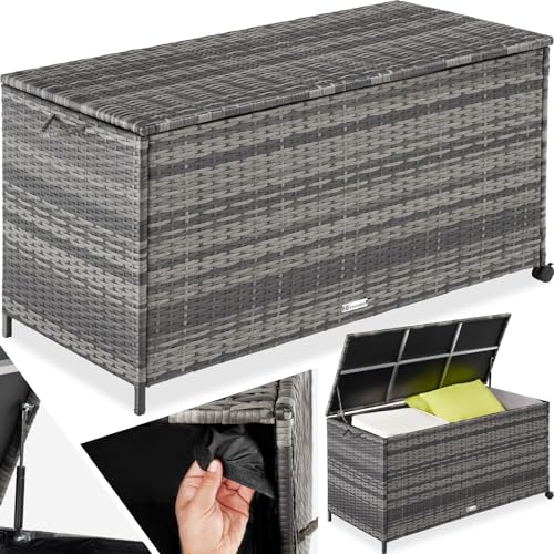 TecTake Rattan Garden Storage Box, Large 297L Outdoor Cushion Bench with Reinforced Lid,...