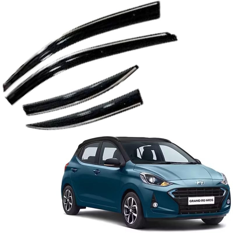 Image of CAR SAAZ Chrome Line Door Visor for Grand I10 NIOS (2019-2023)(Set of 4Pcs) | Window Rain Guard | Wind Deflector