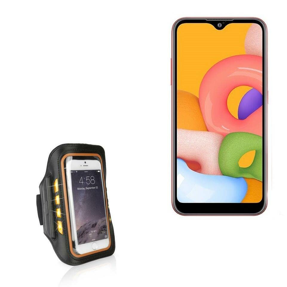 BoxWave Case for Samsung Galaxy A01 (Case JogBrite Sports Armband, High Visibility Safety Light LED Runners Armband for Samsung Galaxy A01 - Bold Orange