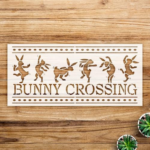 Bunny Crossing Stencil Pattern for Wood Signs and Spring Decor, Reusable Mylar Template for Easter Crafts and Home Decoration - Size A1 (33.1