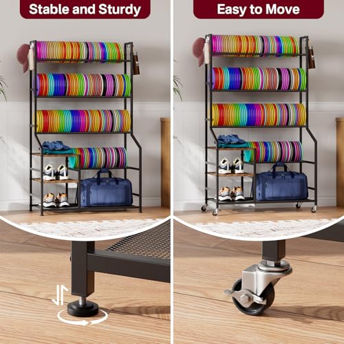 Image of Portin Disc Golf Storage Rack with Wheels, 5 Tier Disc Station Organizer