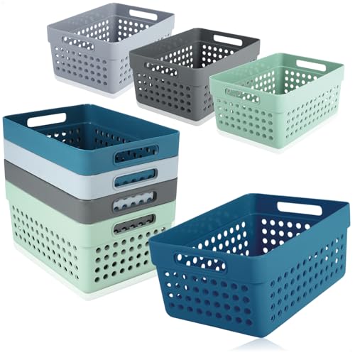 COM-FOUR® Set di cestini portaoggetti da 8 pezzi - cestini decorativi - scatole di plastica impilabili per cosmetici, giocattoli e prodotti per la casa [la selezione varia] (Mix - 8 pezzi)