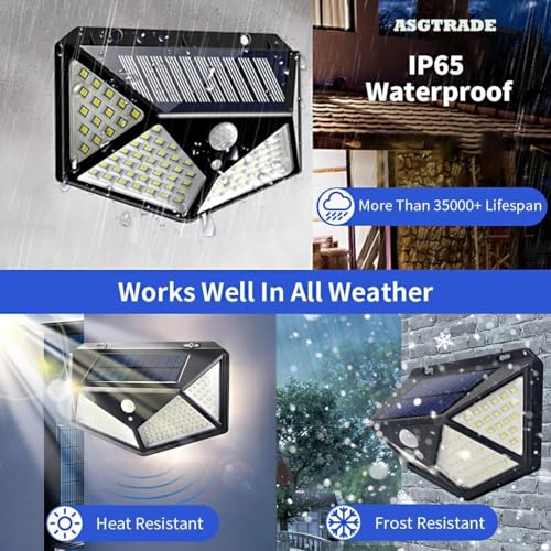 Image of 100 LED Bright Outdoor Solar Lights with Motion Sensor Solar Powered Wireless Waterproof Night Spotlight for Outdoor /Garden Wall, Solar Lights for Home
