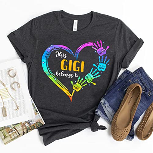 Personalized This Gigi Belongs to Heart Hand Color T-Shirt, Custom Grandma with Kids Name Shirt, Gifts for Mother's Day, Christmas, Birthday Black3
