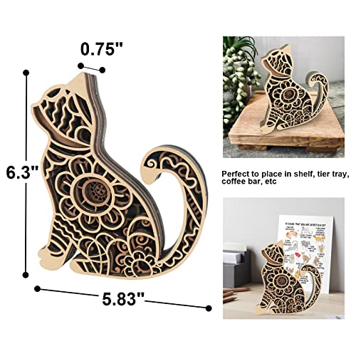 Figura decorativa de gato de madera multi-capa de 6.3 pulgadas miniatura 3
