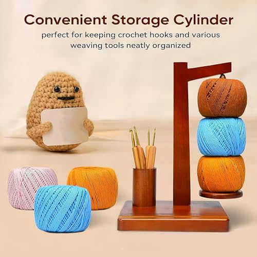 Image of CREHNIL Wooden Yarn Holder Phone Stand Spindle Knitting Dispenser for Crocheting